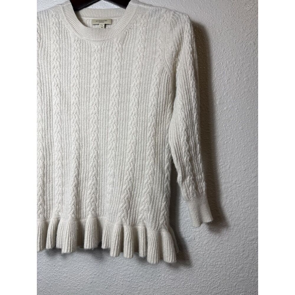 Burberry London 100% Cashmere Cable Knit Peplum Sweater Ivory Size M - Picture 5 of 11